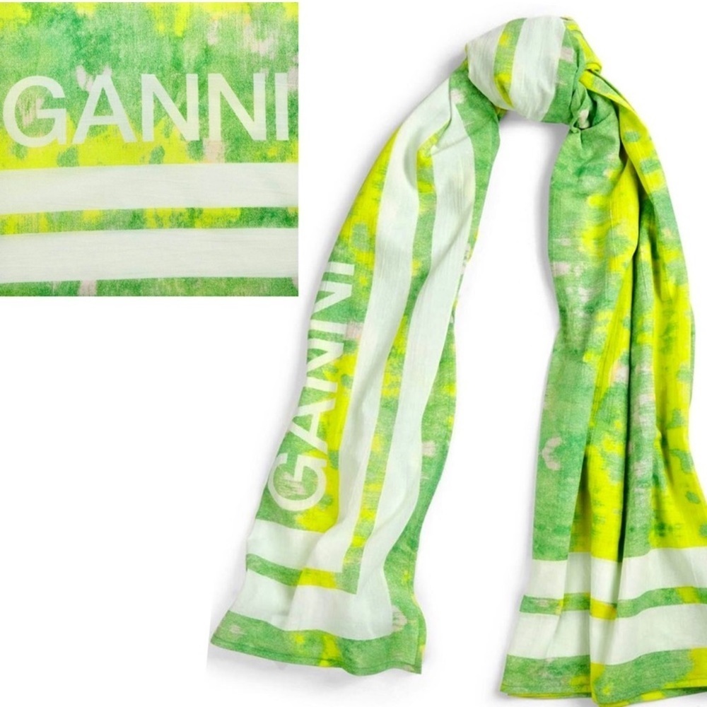 NWT Ganni Tie-dye Voile Scarf organic cotton green and yellow​